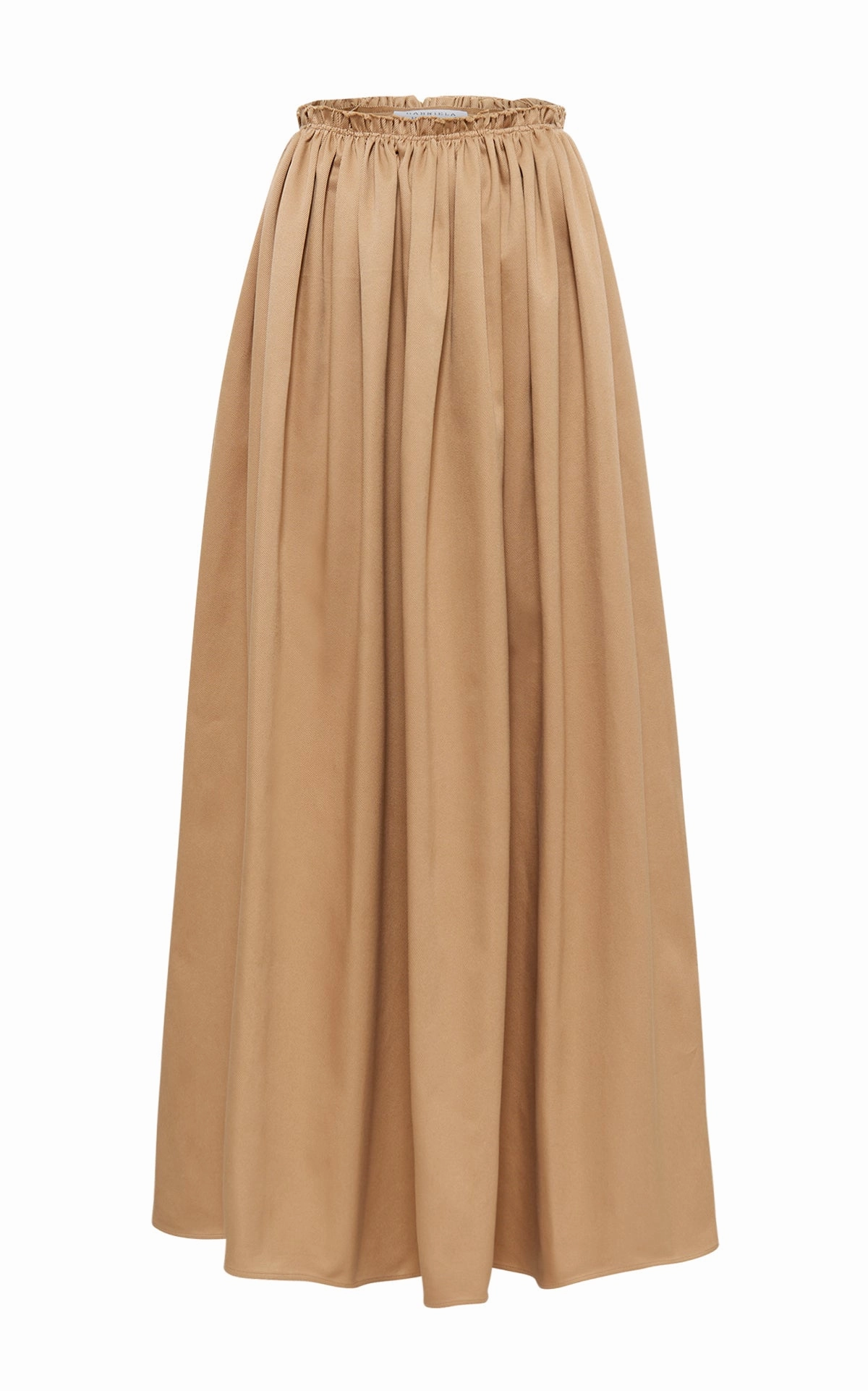 Chiara Pleated Midi Skirt in Camel Sea Island Cotton Twill Bold Edge