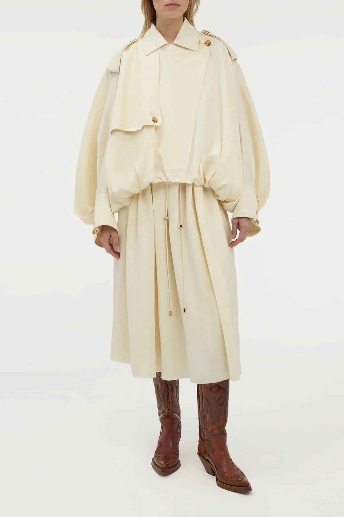 Chiara Pleated Midi Skirt in Ivory Textured Linen Sophisticated Mood Tropical theme