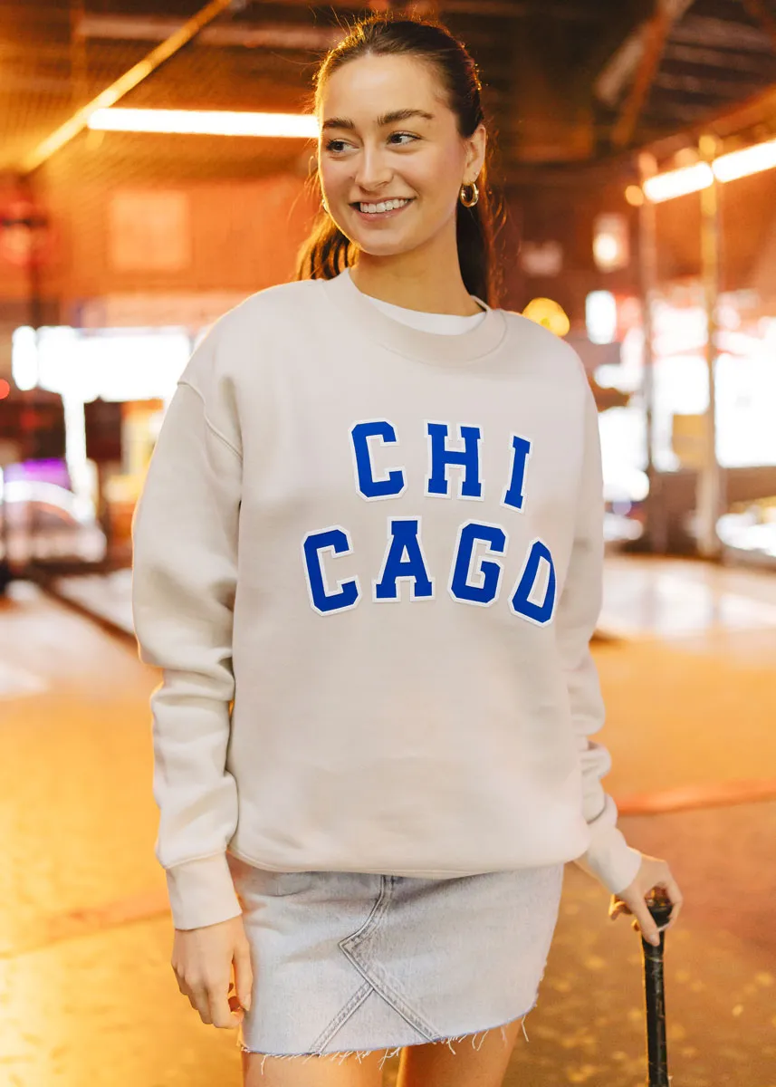 Cozy Stretch Chicago Varsity Sweatshirt - Ivory & Blue