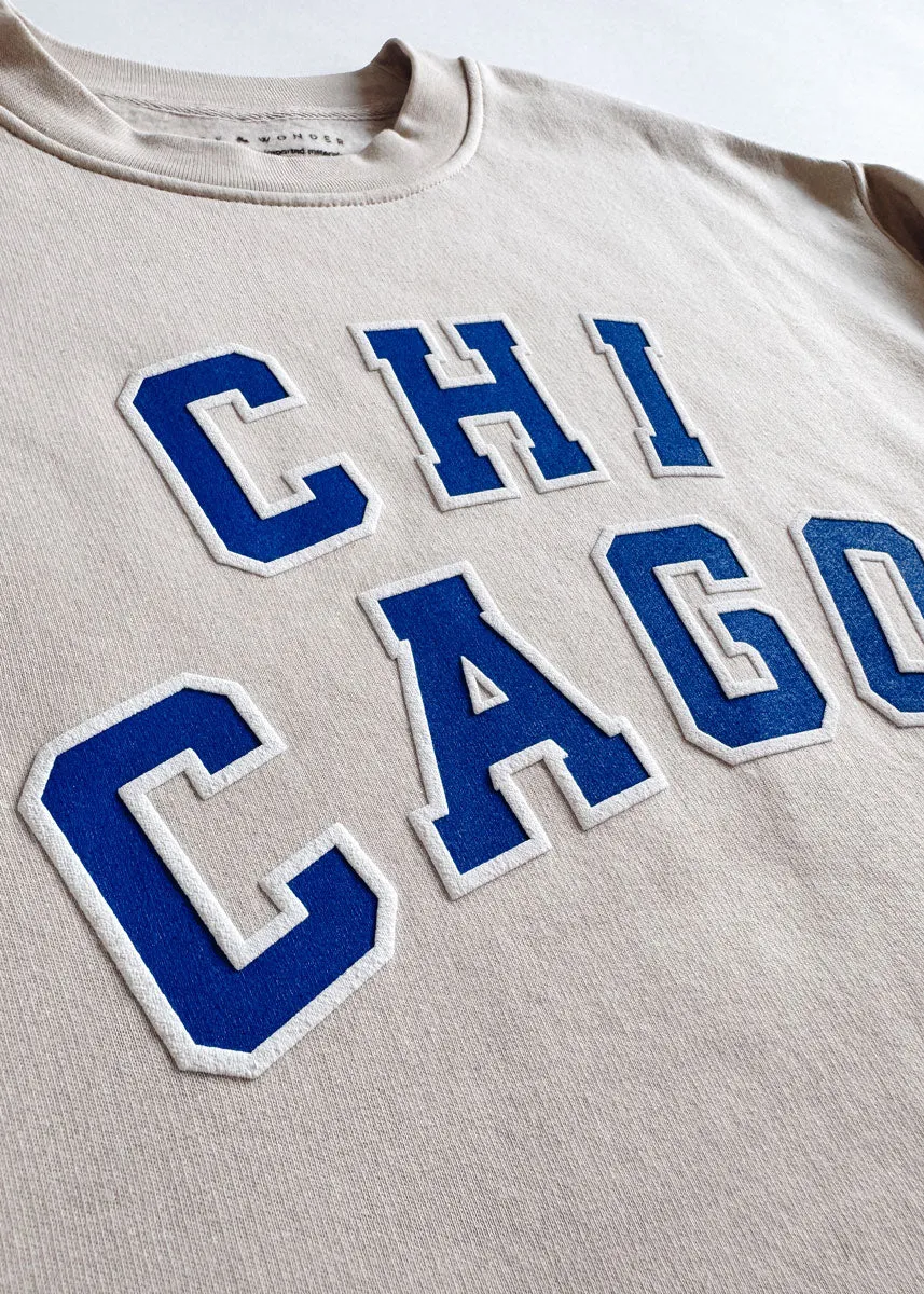 Basic Must-Have Soft Layers Chicago Varsity Sweatshirt - Ivory & Blue