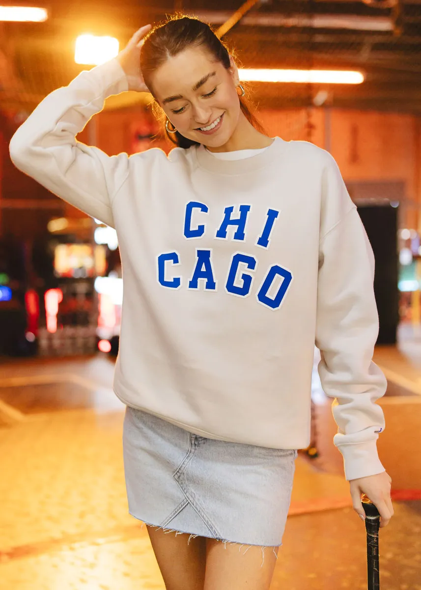 Chicago Varsity Sweatshirt - Ivory & Blue Zero Waste Manufacturing Breathable Base