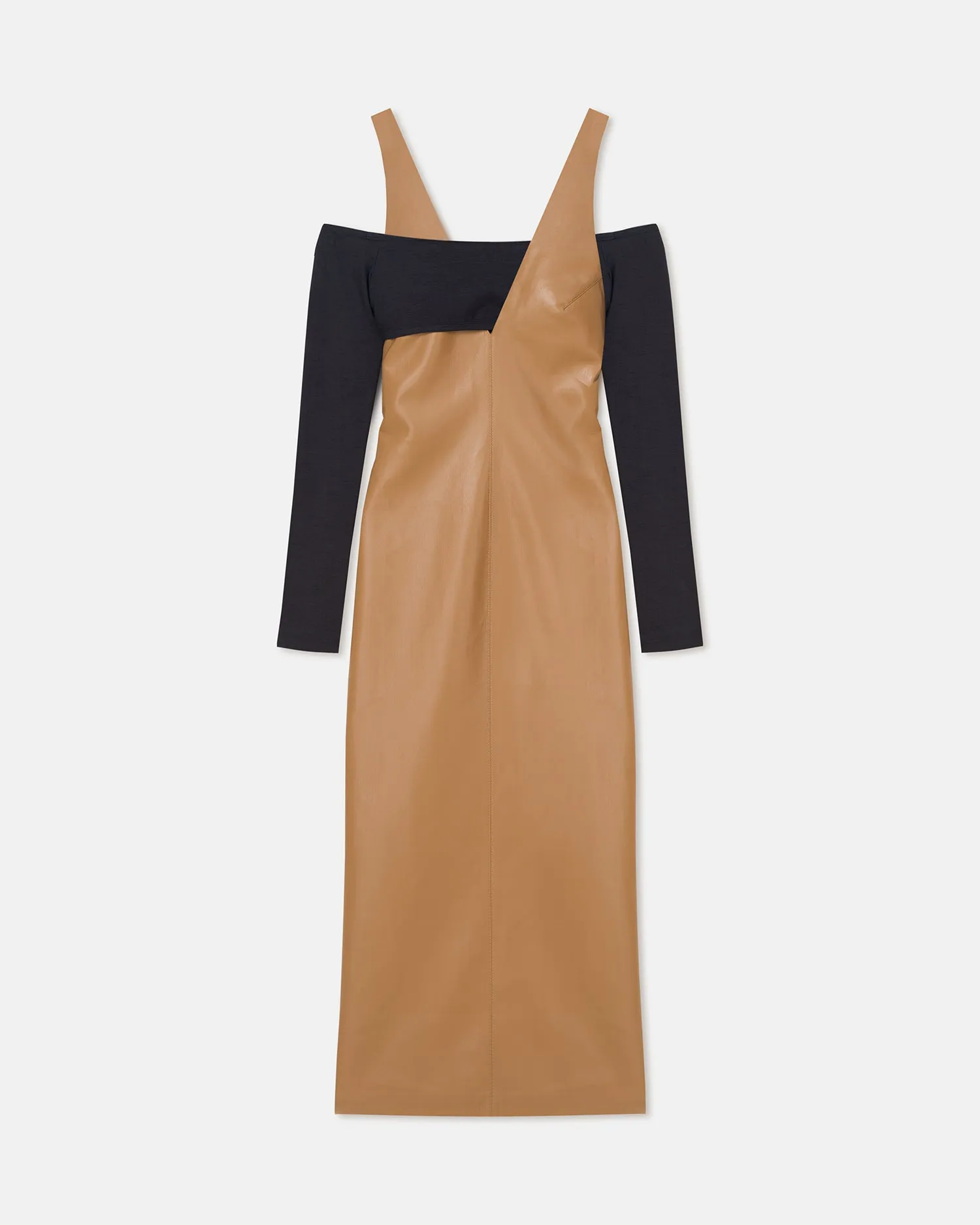 Ferriti - Okobor? Alt-Leather Midi Dress - Oak/Grey Vibrant Hue Crisp Texture