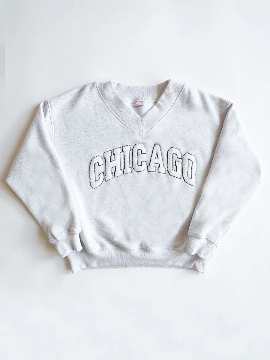 Stretch Knit Technology Chicago Boucle V-Neck Sweatshirt - Heather Grey