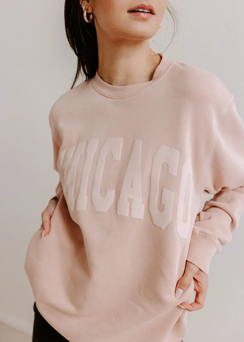 Chicago Collegiate Puff Sweatshirt - Dusty Pink Soft Knit Piece