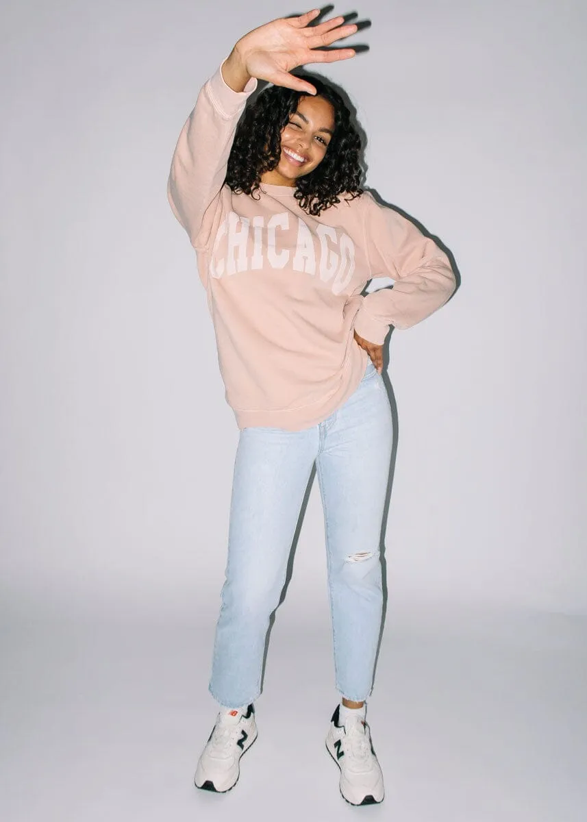 Quick Slip Timeless Cozy Chicago Collegiate Puff Sweatshirt - Dusty Pink