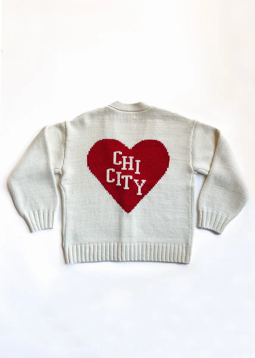 Chicago Heart Cardigan - Cream Cozy Design Cozy Layers
