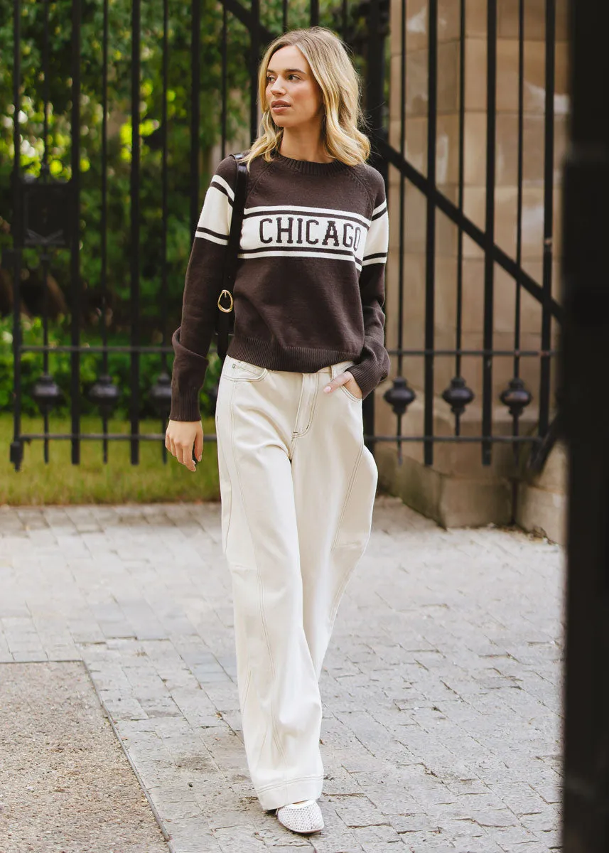 Layering Style Chicago Varsity Block Stripe Sweater - Chocolate