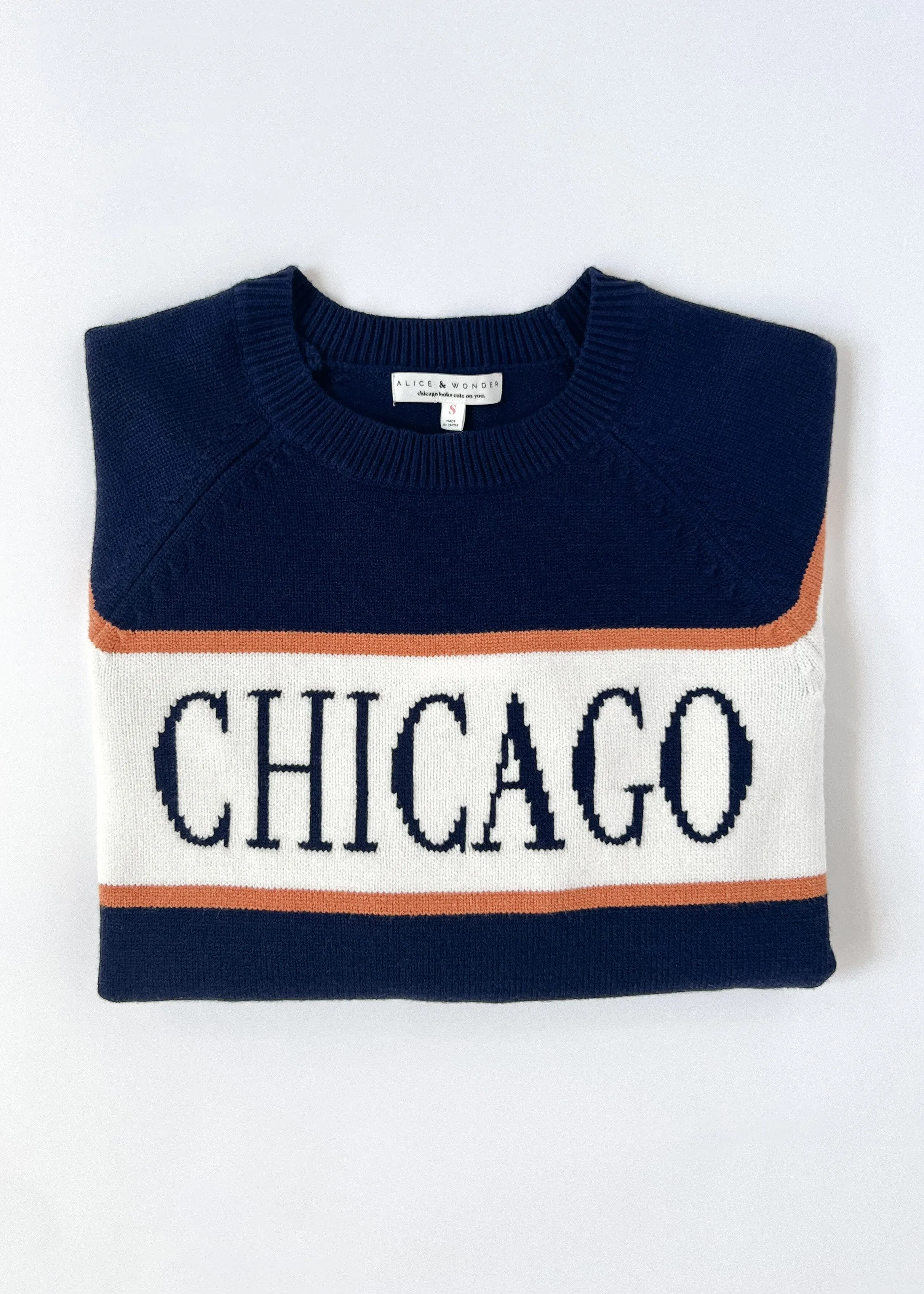 Chicago Vintage Block Stripe Sweater - Navy Quick Fit Design Warm Comfort