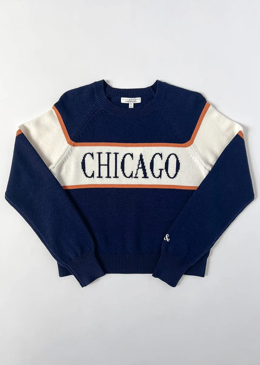 Easy Fit Stylish Comfort Chicago Vintage Block Stripe Sweater - Navy