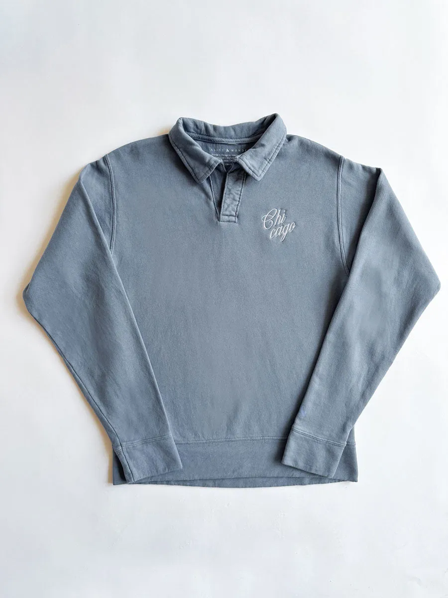 Chicago Script Polo Sweatshirt Snuggle Style Ventilated Underarm Design