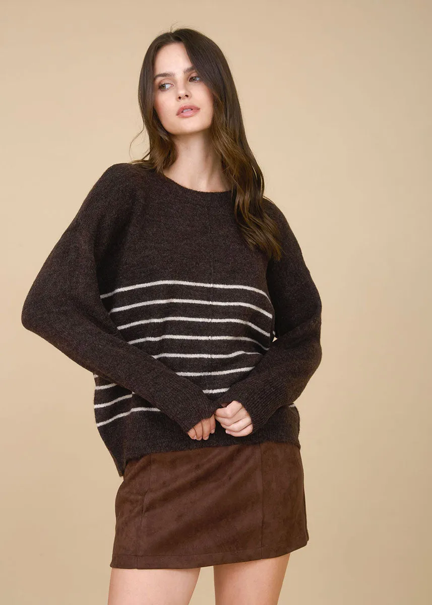 Cozy Knit Style Felix Striped Sweater - Brown