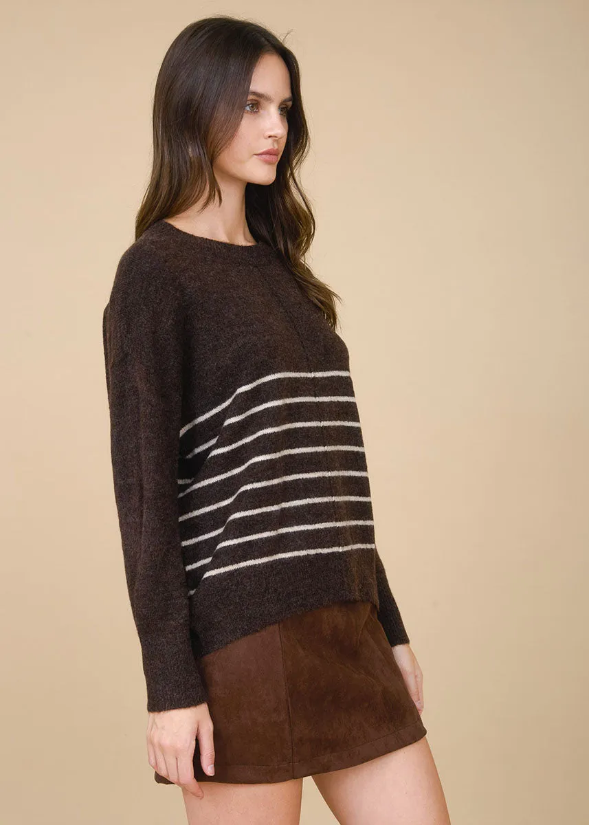 Felix Striped Sweater - Brown Stretch Fit Sophisticated Look
