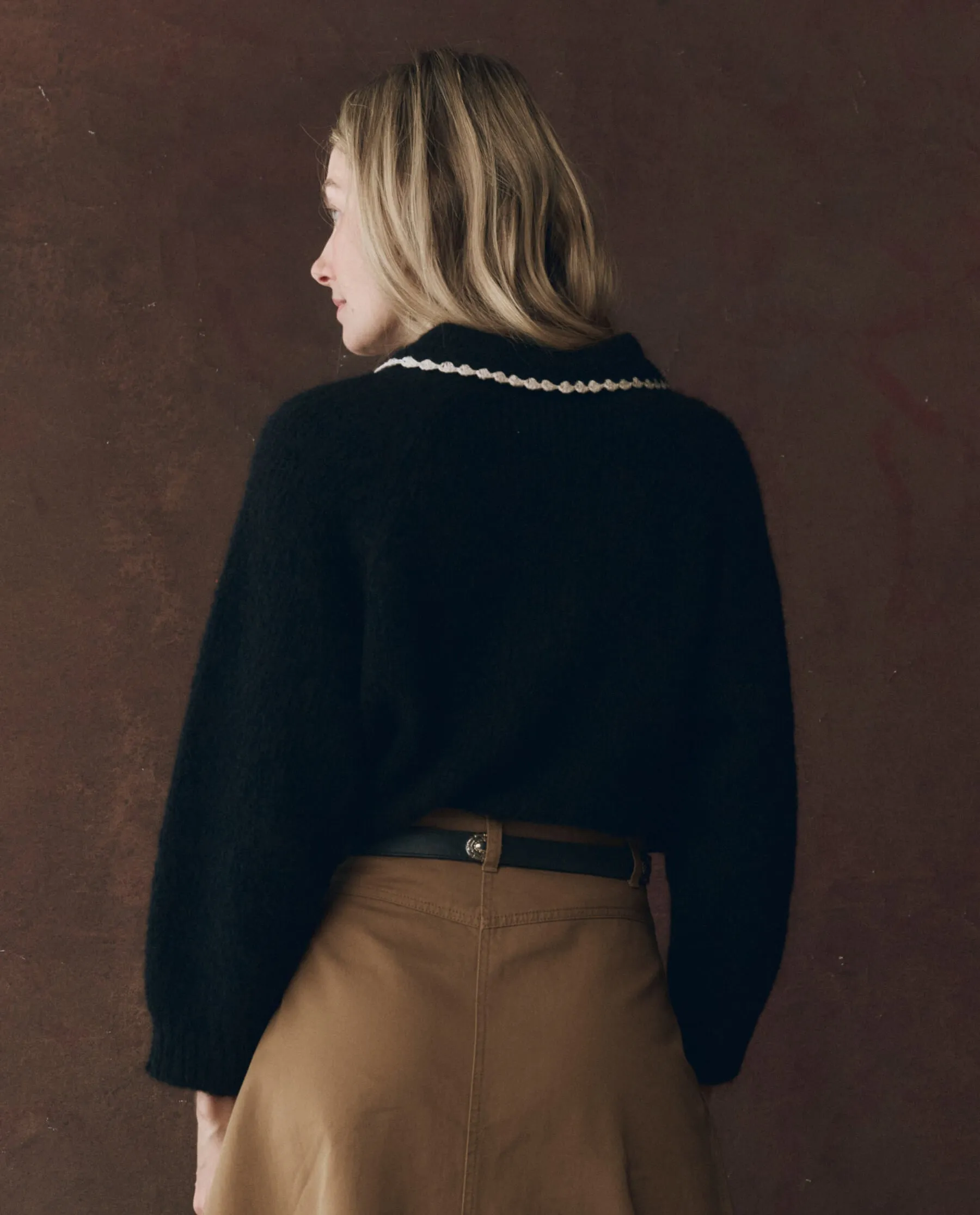 quick dry The Crochet Collar Pullover. -- Black with Soft White