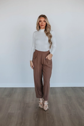 Pierra Linen Pants - Mocha Effortless Comfort Stretch Waist