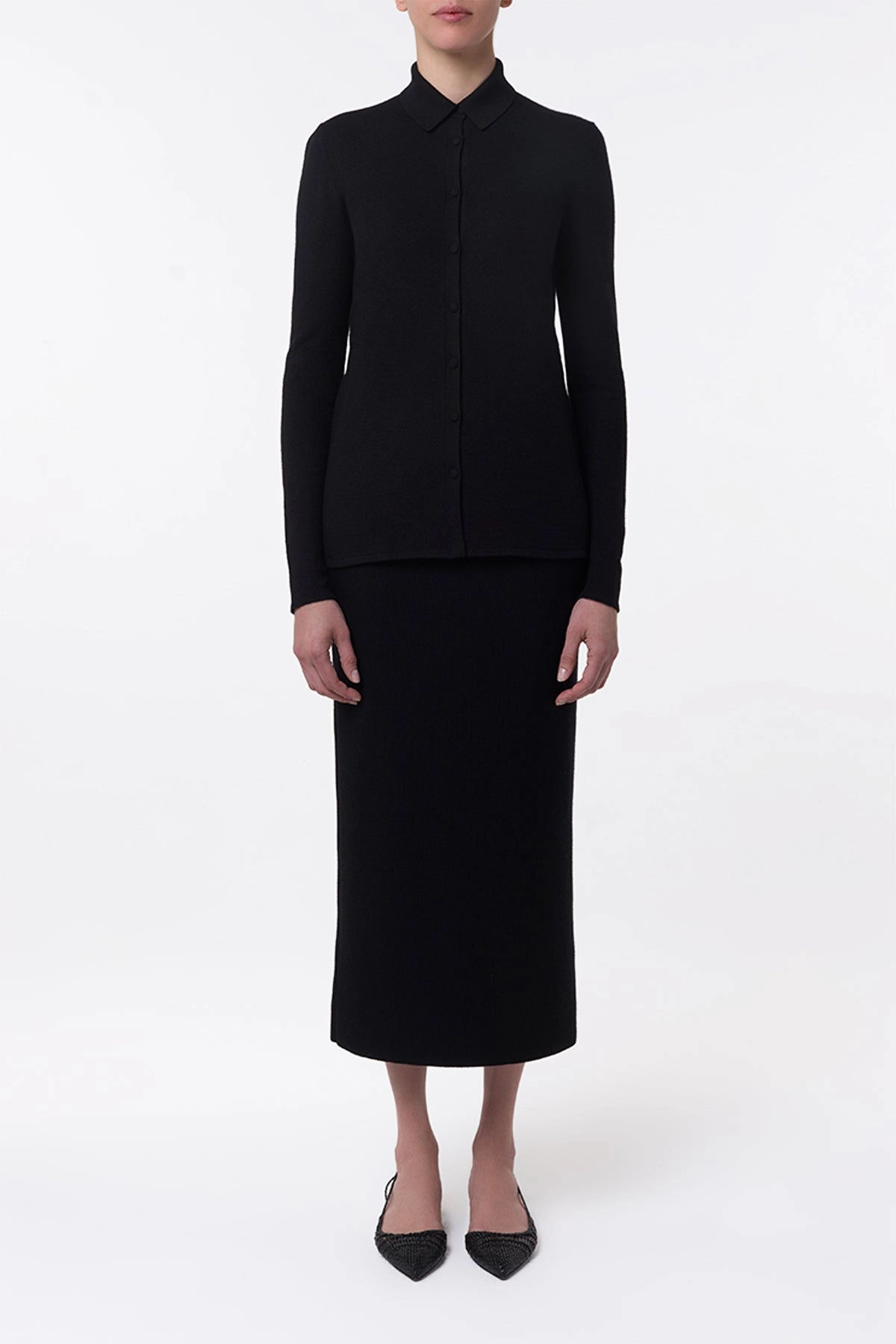 Soft Finish Circe Knit Maxi Skirt in Black Merino Wool Cashmere