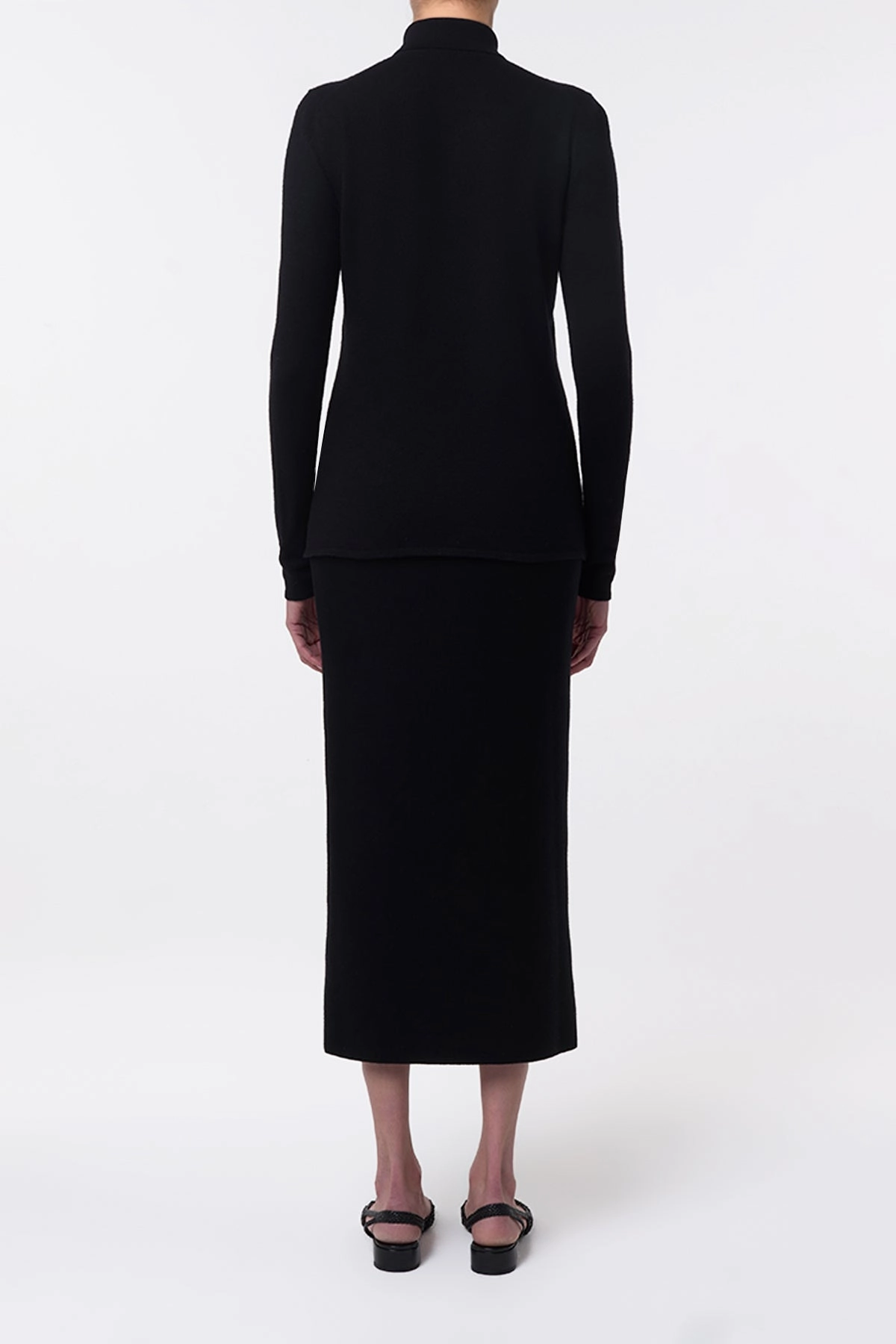 Circe Knit Maxi Skirt in Black Merino Wool Cashmere Secure Closure