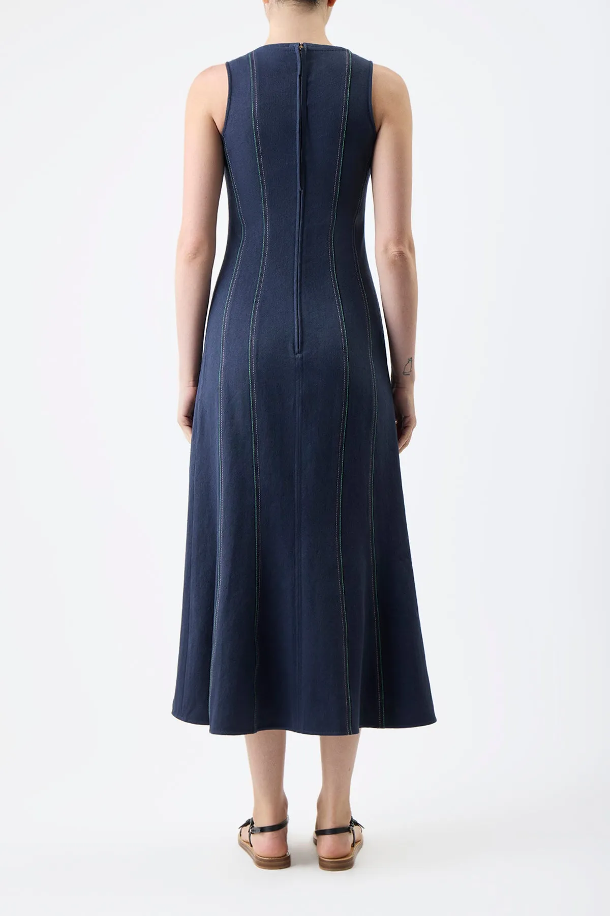 Empire-Waist Silky Touch Diaz Dress in Dark Navy Hemp Cotton