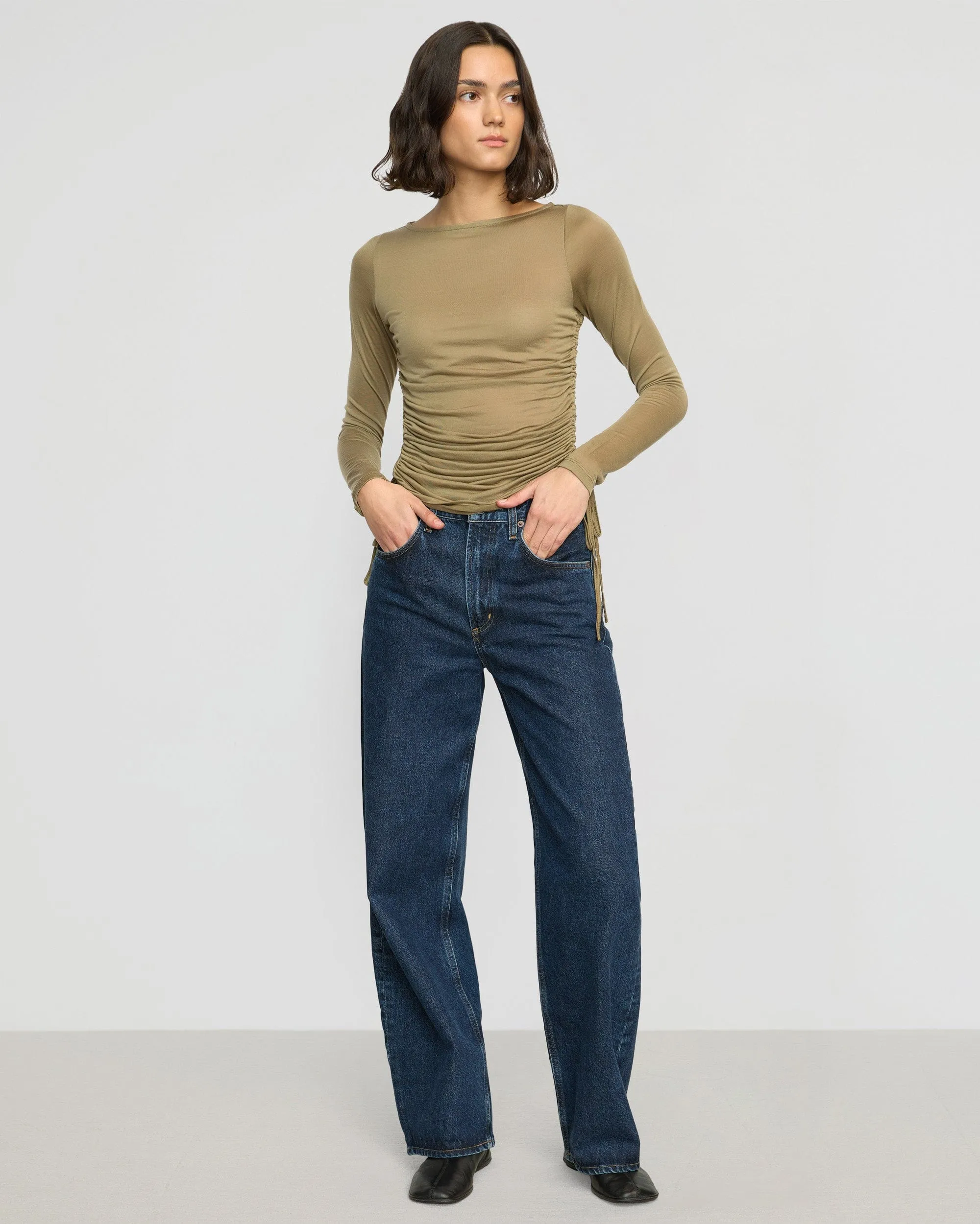 Joan Tencel Ruched-Side Semi-Sheer Tee Minimalist Look