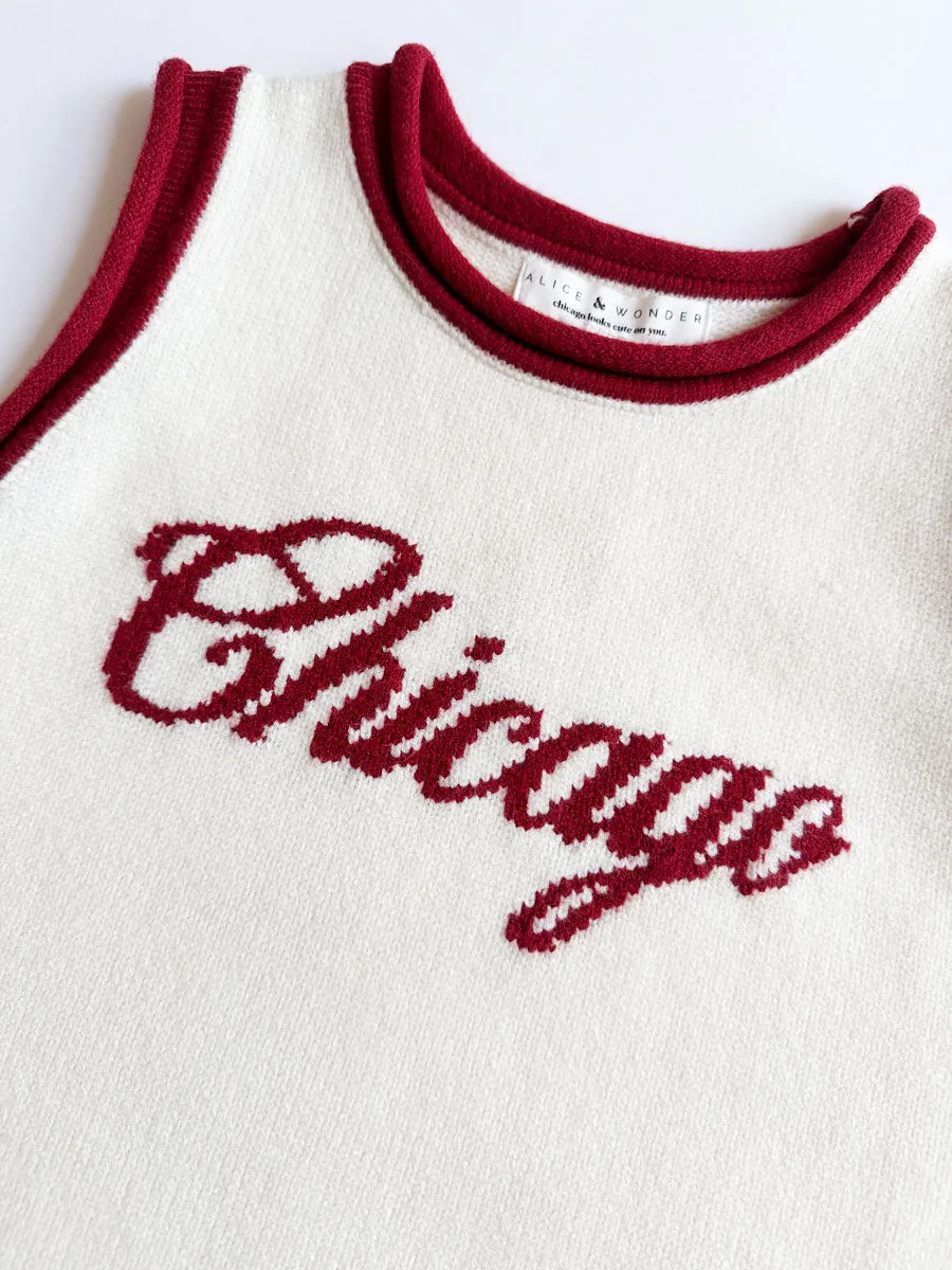 quick dry Soft comfort layer Chicago Script Ringer Sweater Vest - Ivory Red Combo