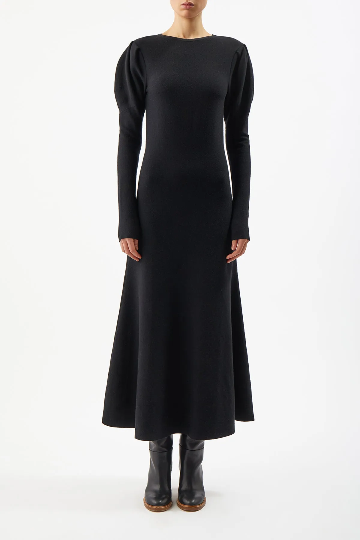 Wrap style Hannah Knit Maxi Dress in Black Merino Wool Cashmere