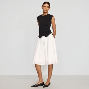 Zazie Shirred Stretch-Waist Midi Skirt Trend Ready Button Details