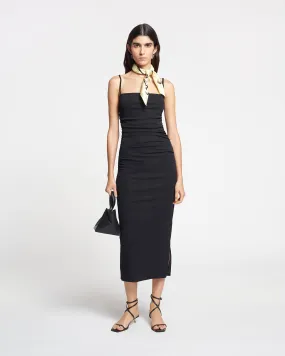 Alexa - Mesh Jersey Midi Dress - Black Lace Accent