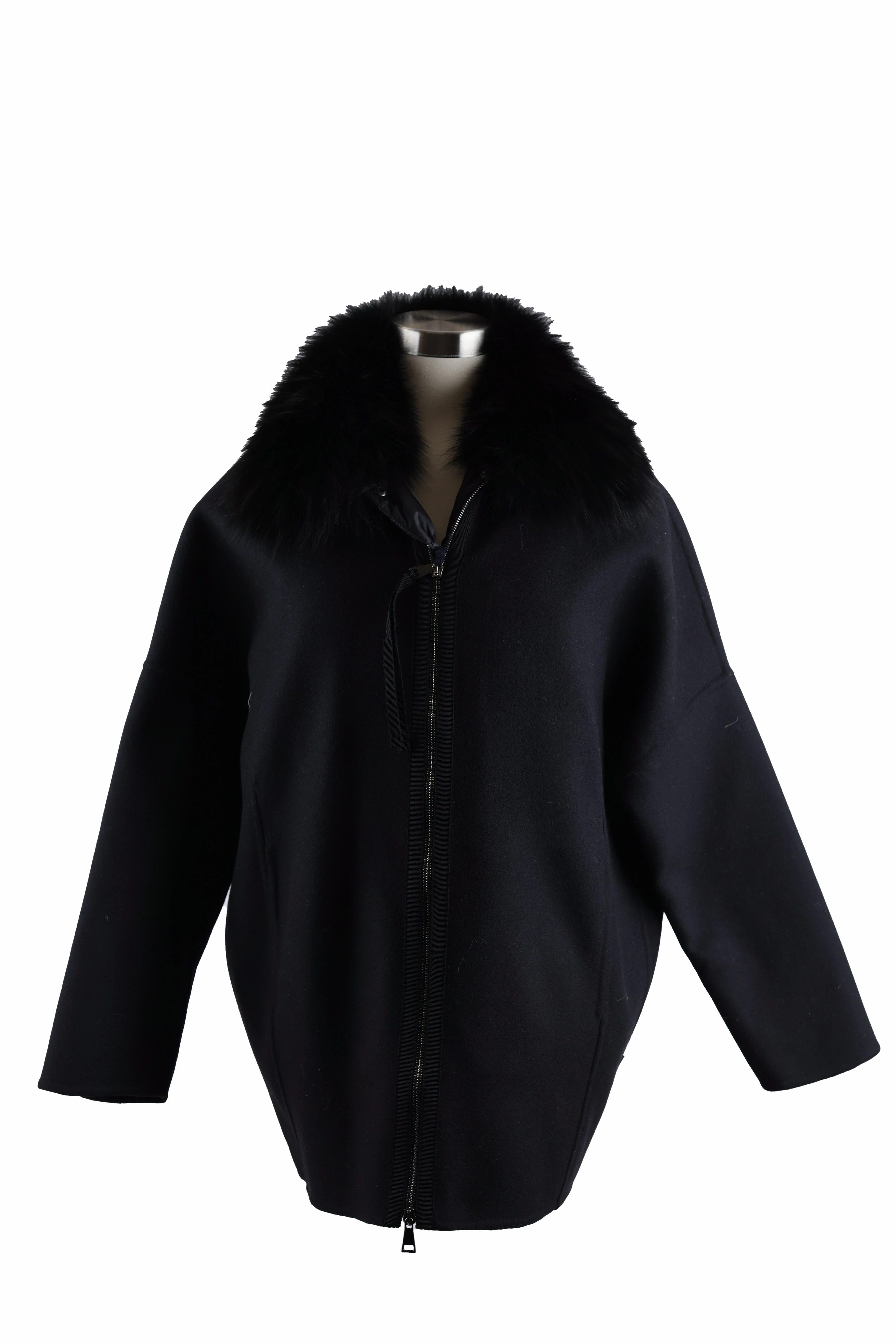 Buxus 2-1 Wool Dress Coat W/ Removable Down Fur Trim Vest Expandable Side Gussets