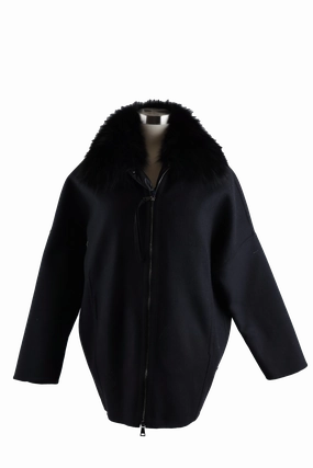 Buxus 2-1 Wool Dress Coat W/ Removable Down Fur Trim Vest Expandable Side Gussets