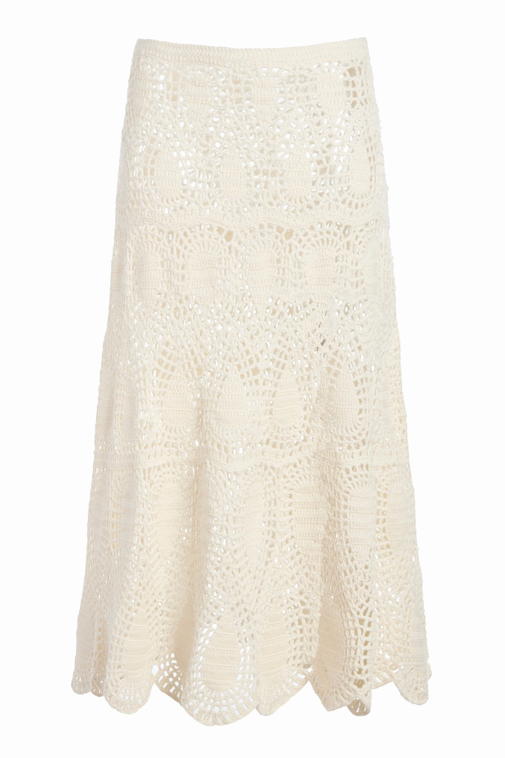 Cleo Crochet Maxi Skirt in Ivory Wool Cashmere Twist Front Design ribbed texture