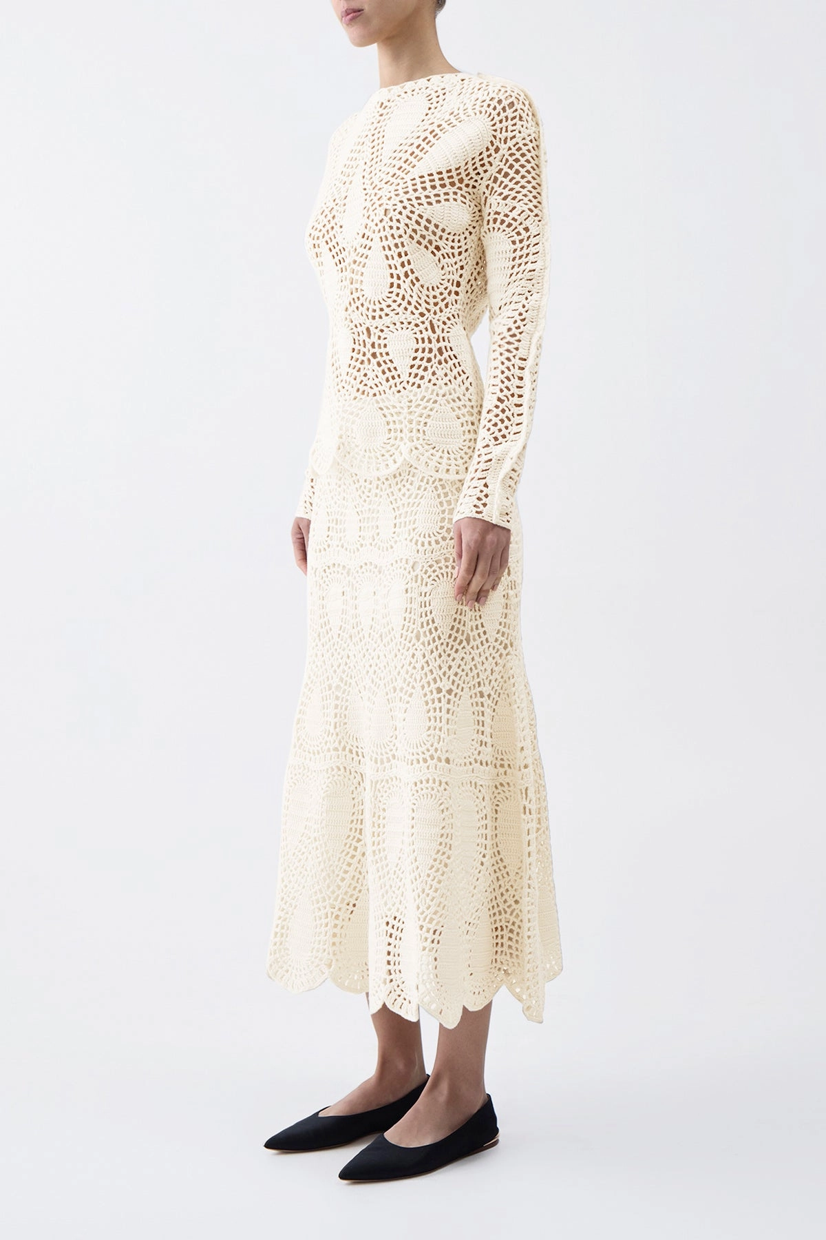 Neutral palette Layer Combo Cleo Crochet Maxi Skirt in Ivory Wool Cashmere