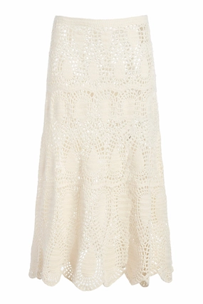 Cleo Crochet Maxi Skirt in Ivory Wool Cashmere Twist Front Design ribbed texture