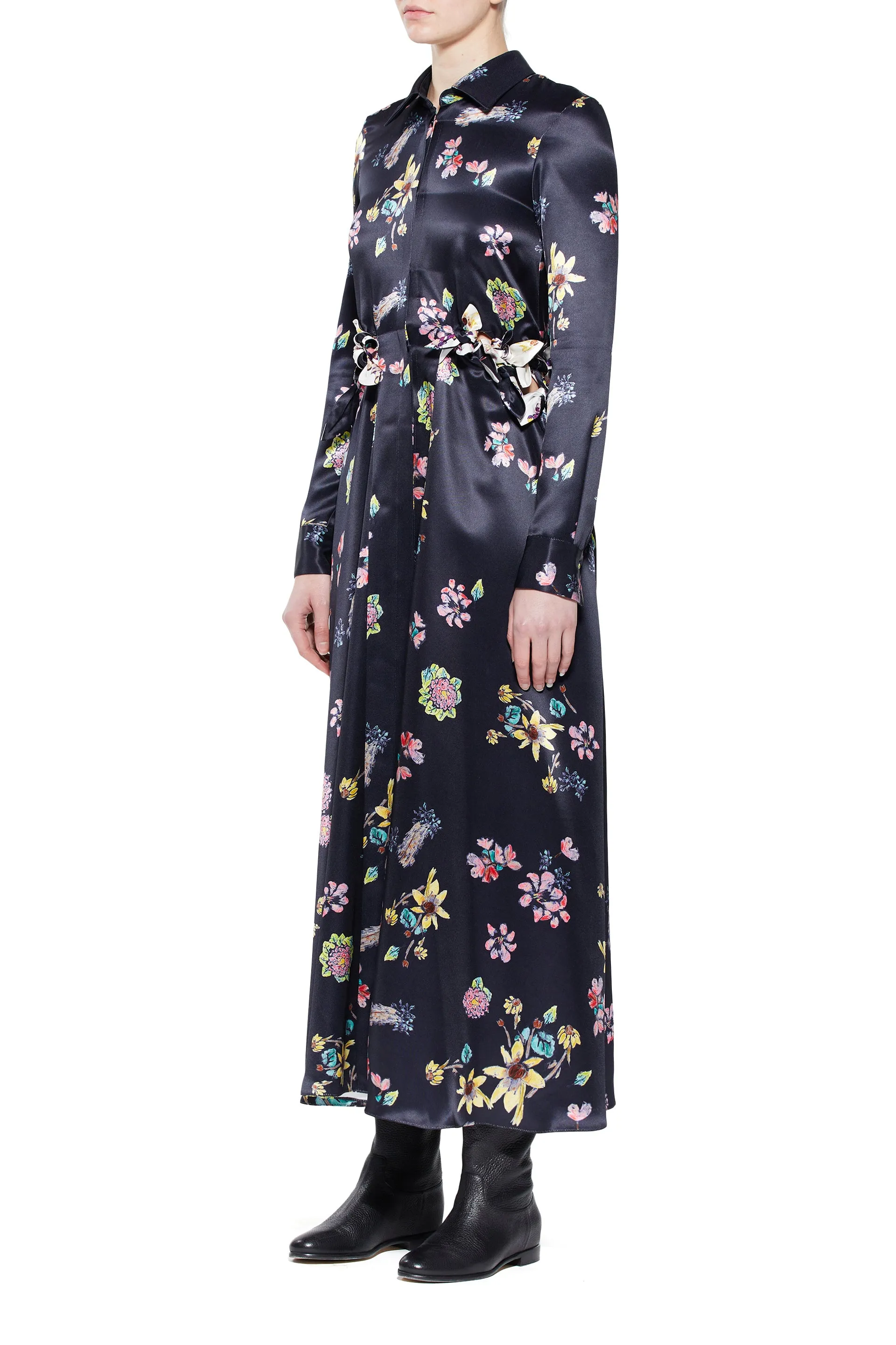 Relaxed Look Clive Shirtdress in Dark Navy Multi Printed Silk