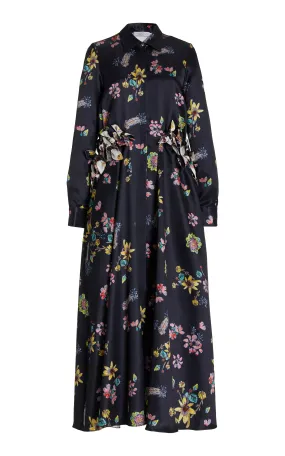 Clive Shirtdress in Dark Navy Multi Printed Silk Contemporary Design Chic Spirit
