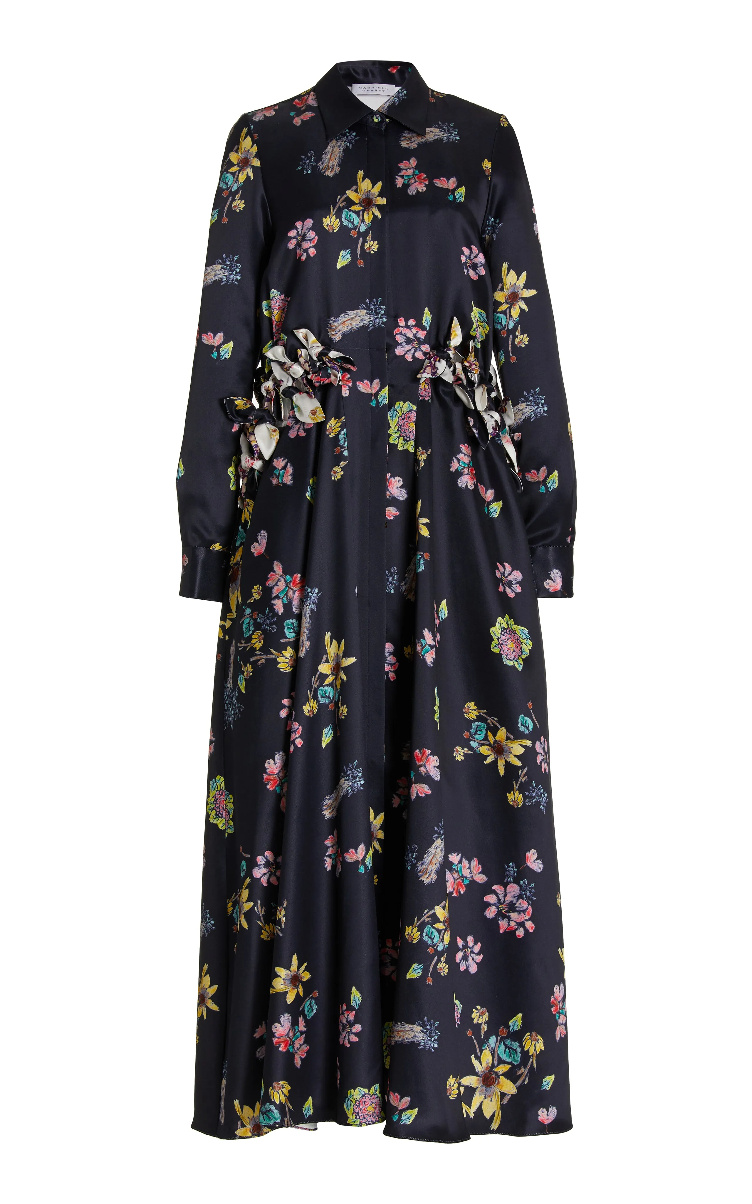 Clive Shirtdress in Dark Navy Multi Printed Silk Contemporary Design Chic Spirit