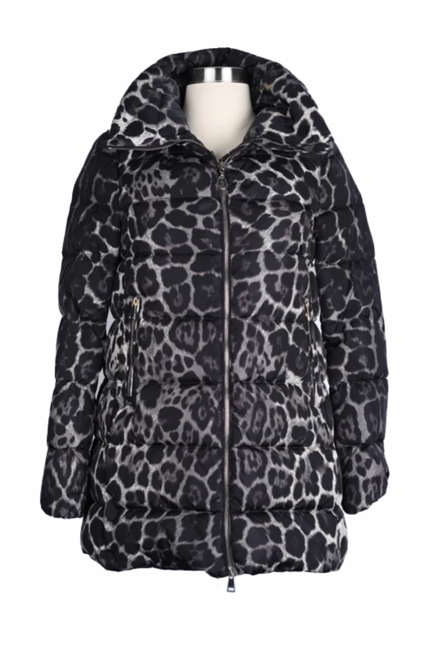 HighVisibility Trims All Season Adaptability High Neck Leopard Print Down Parka