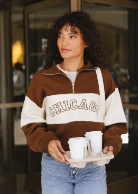 Light Reflective Yarn Quick Comfort Wear Chicago Color Blocked Quarter Zip Sweatshirt - Chocolate