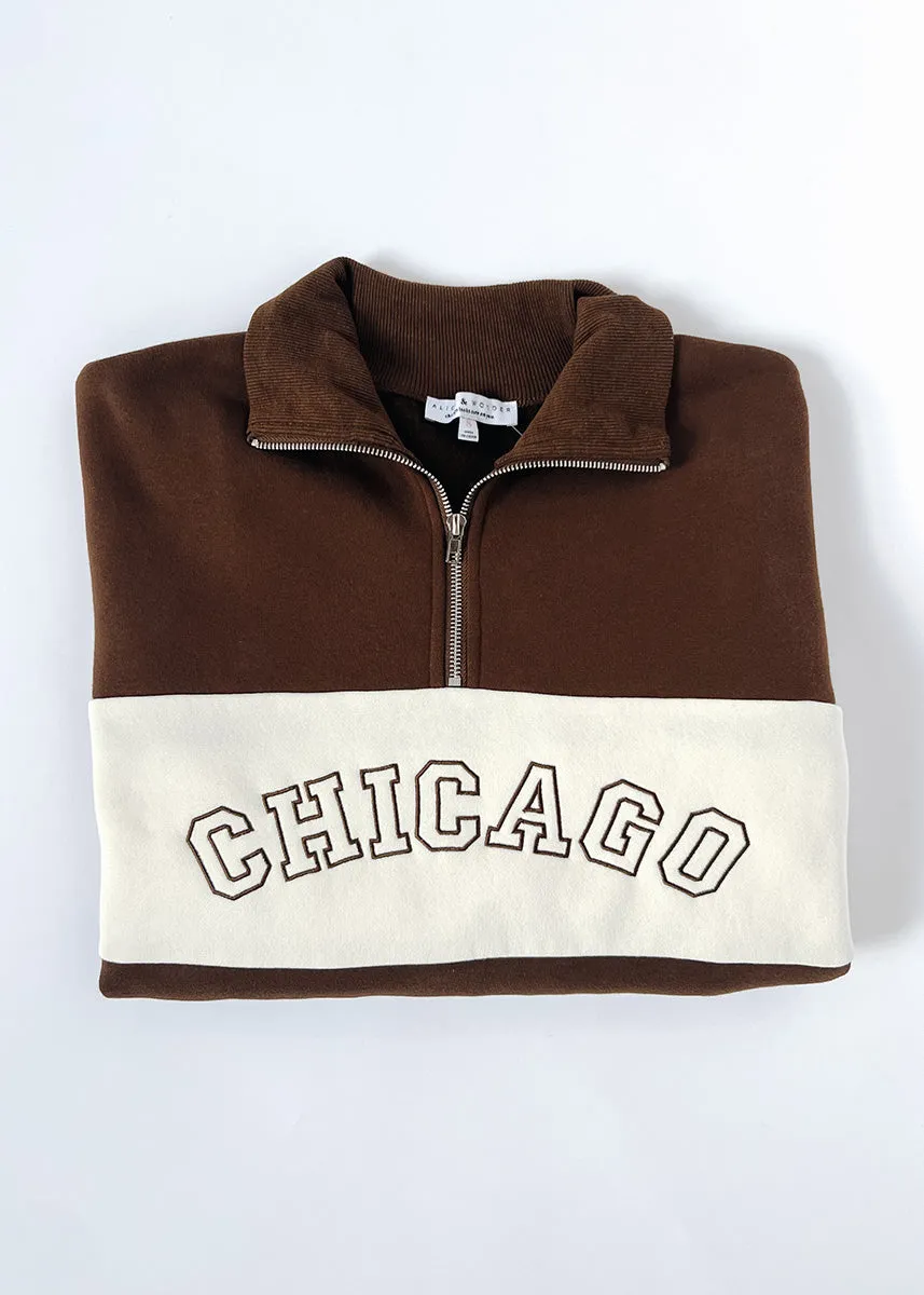 All-Season Comfort Chicago Color Blocked Quarter Zip Sweatshirt - Chocolate