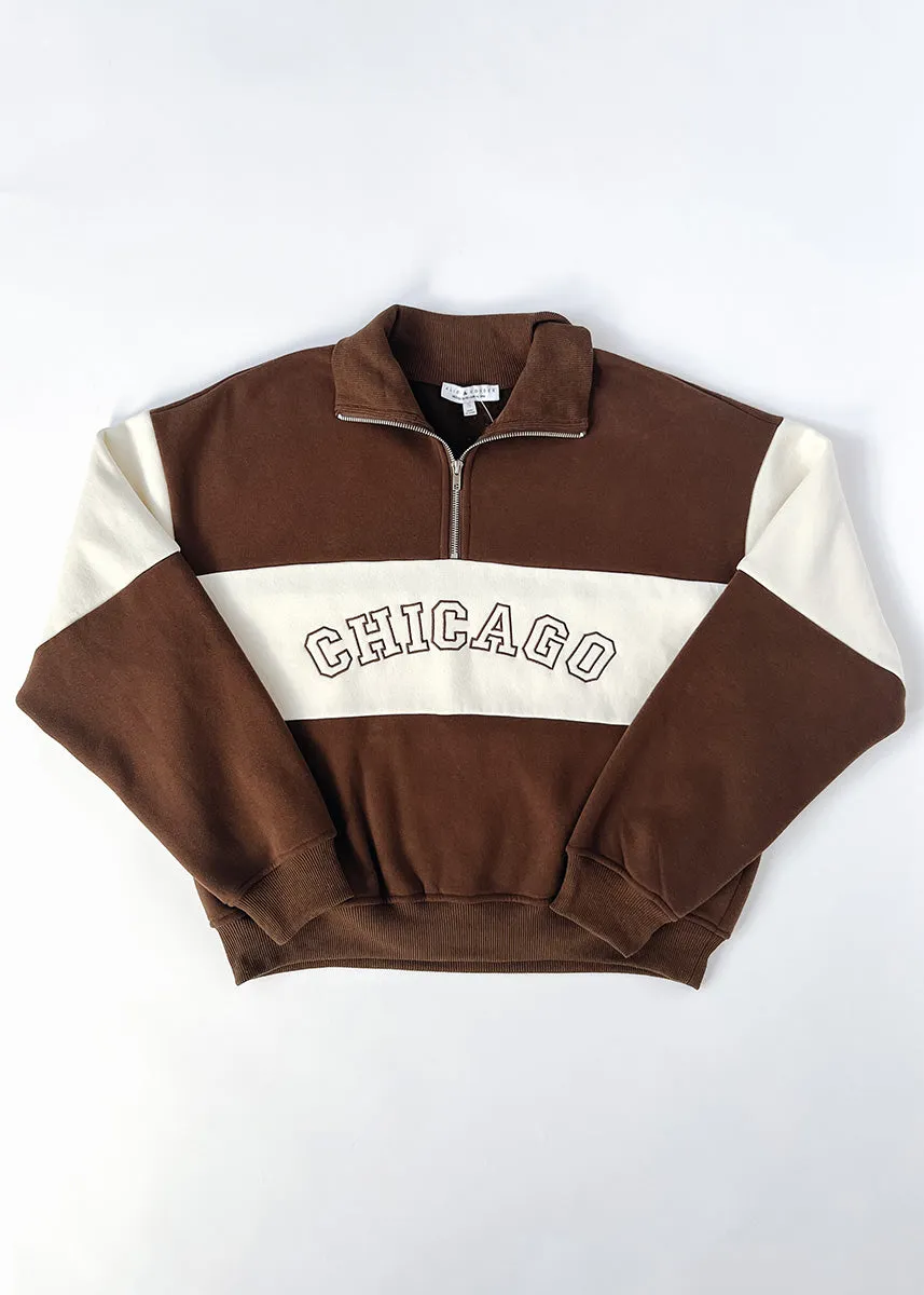 Chicago Color Blocked Quarter Zip Sweatshirt - Chocolate Snug & Stylish Chill Style