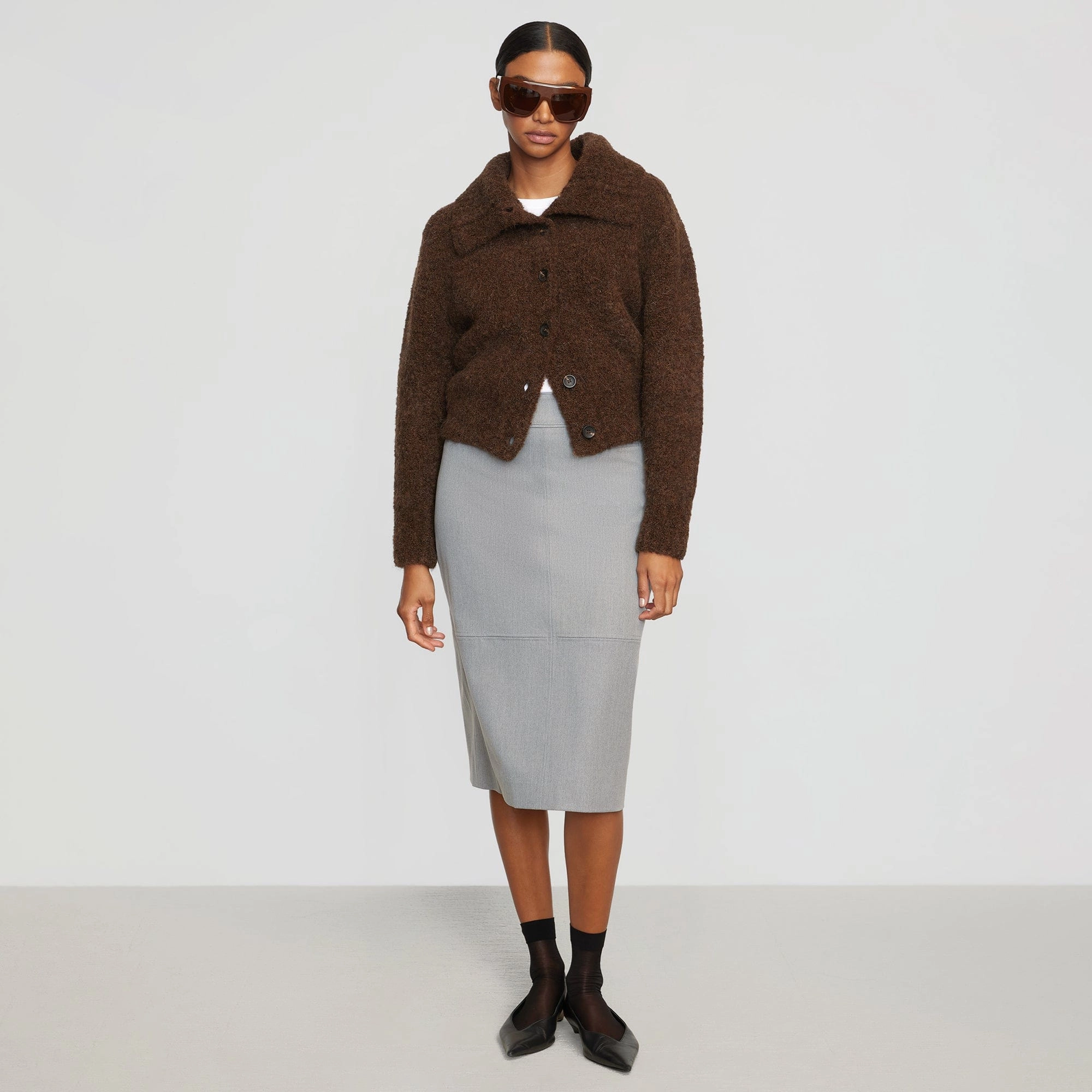 Yulia Back-Split Suiting Skirt Layered Hem