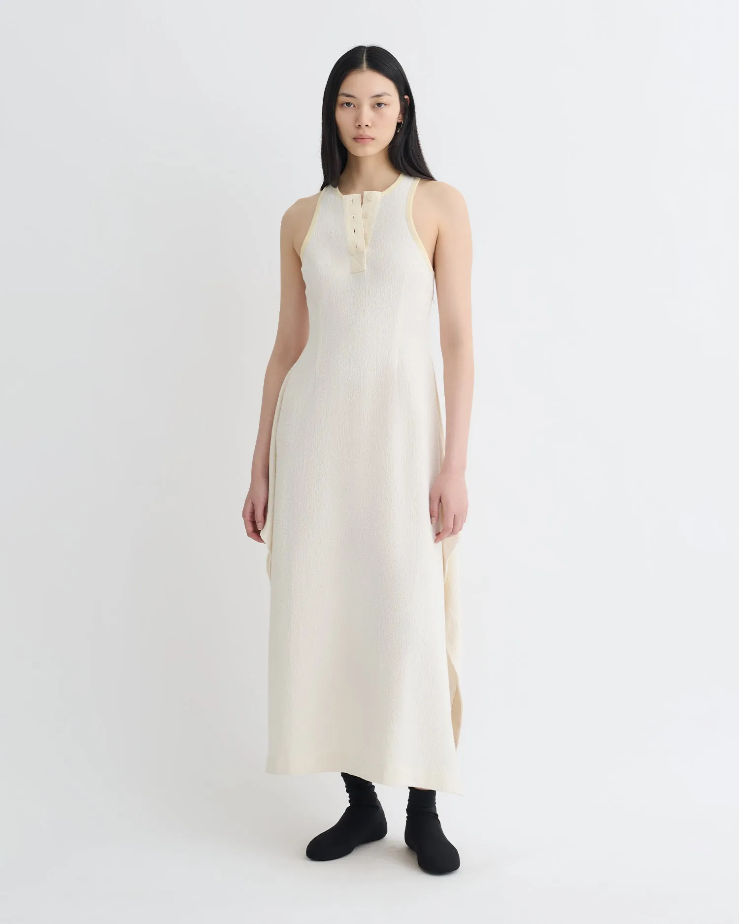 Thoosa - Draped Crepe Melange Midi Dress - Creme Dew Glow Texture Soft