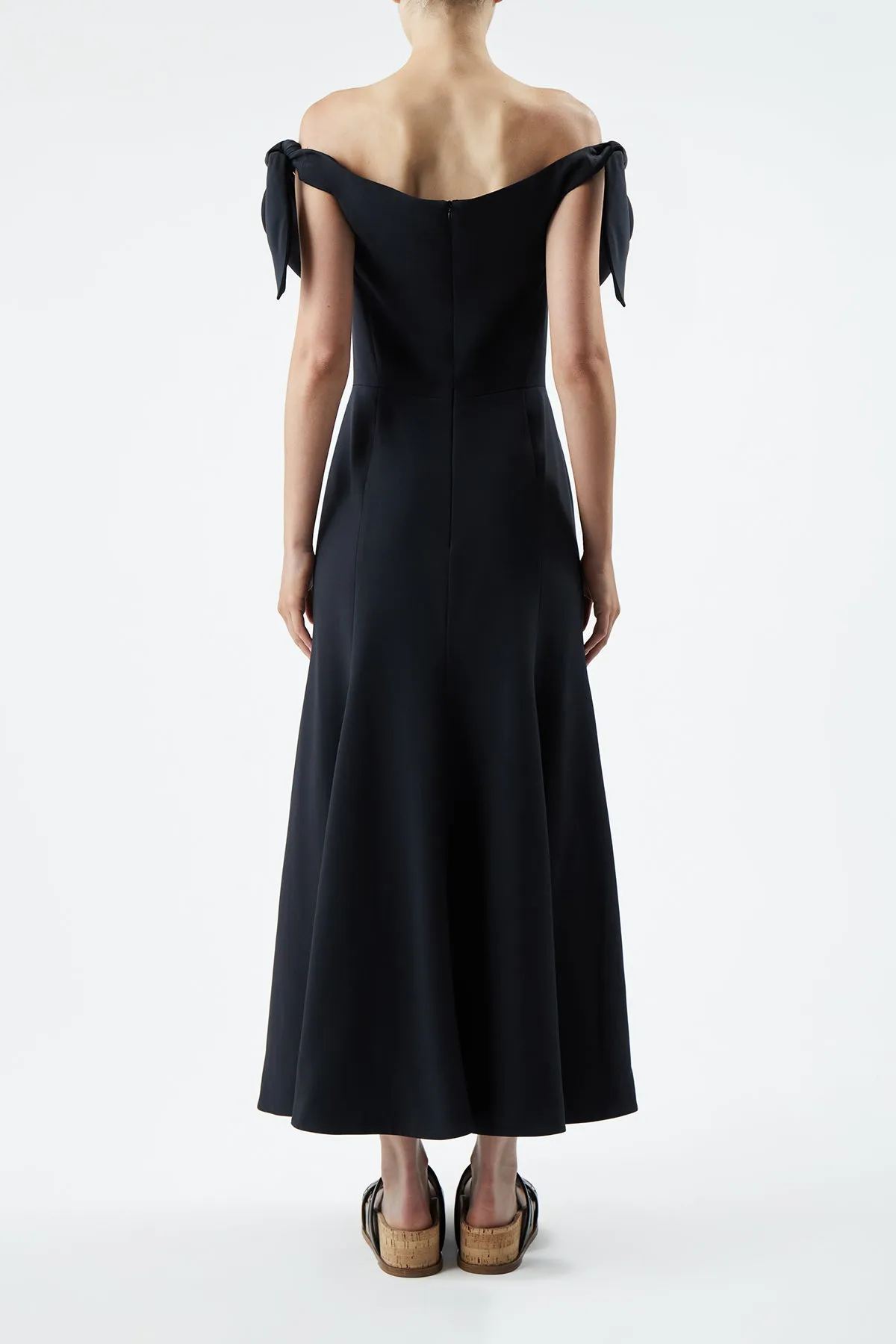 Statement Neck Petite-Size Eda Dress in Black Silk