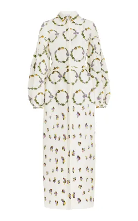 Mauri Embroidered Shirtdress in Ivory Linen Silk Work Comfort