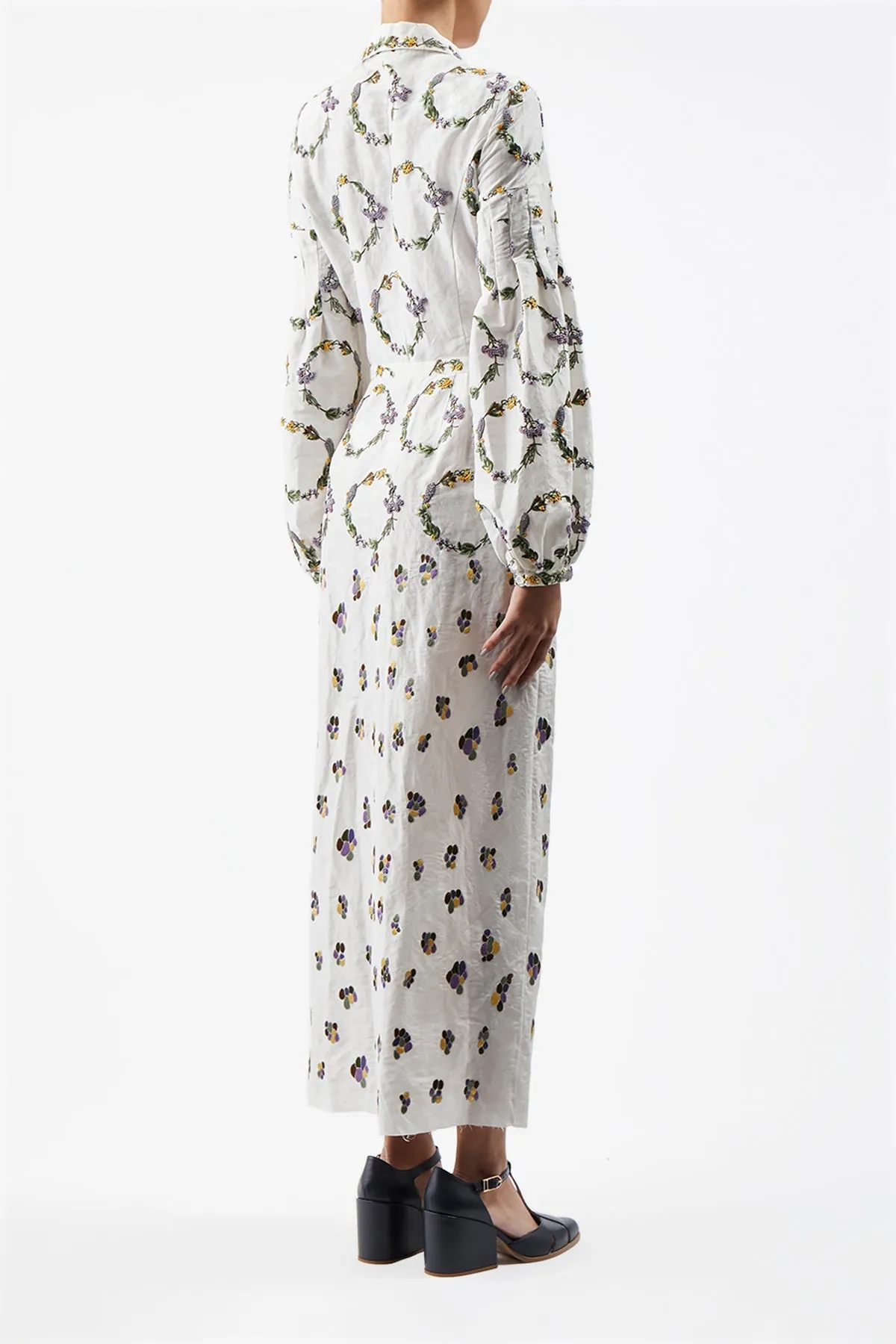 Pure Aesthetic Mauri Embroidered Shirtdress in Ivory Linen Silk