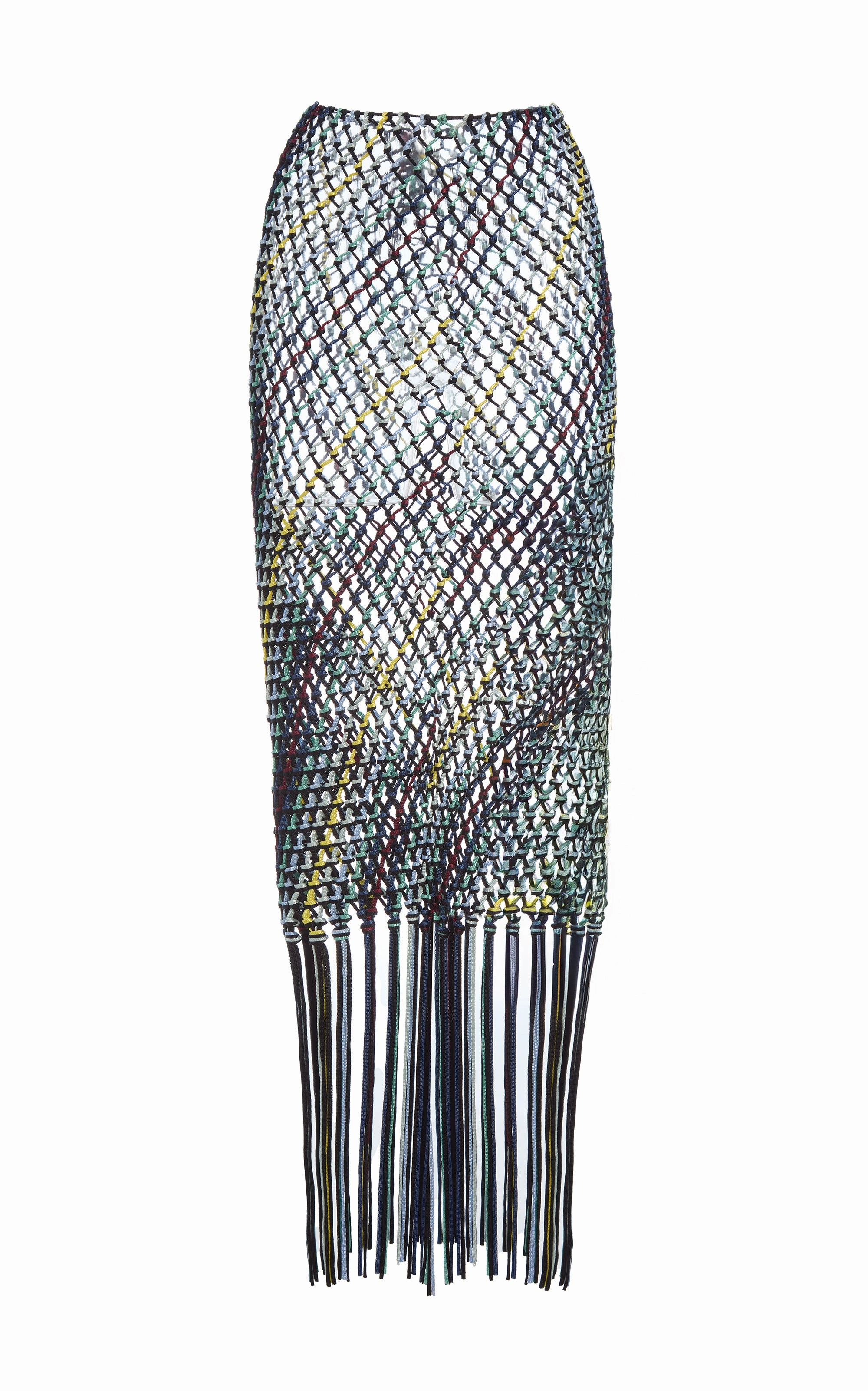 Neat Look Zana Fringe Macrame Maxi Skirt in Black Multi Silk