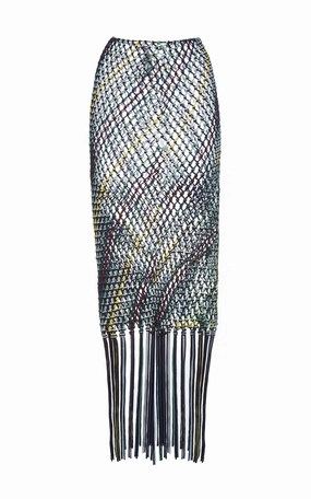 Neat Look Zana Fringe Macrame Maxi Skirt in Black Multi Silk