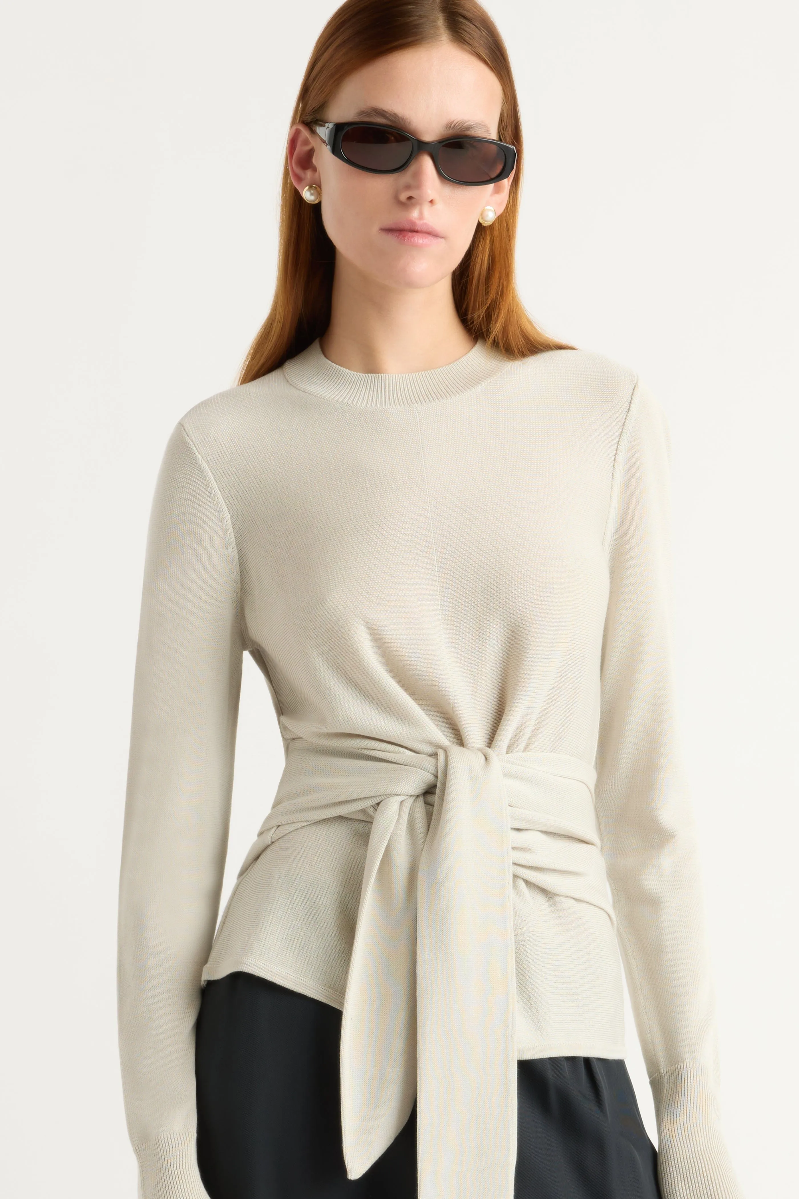 Robin Tie-Front Tencel-Wool Sweater Anti Pilling Treatment