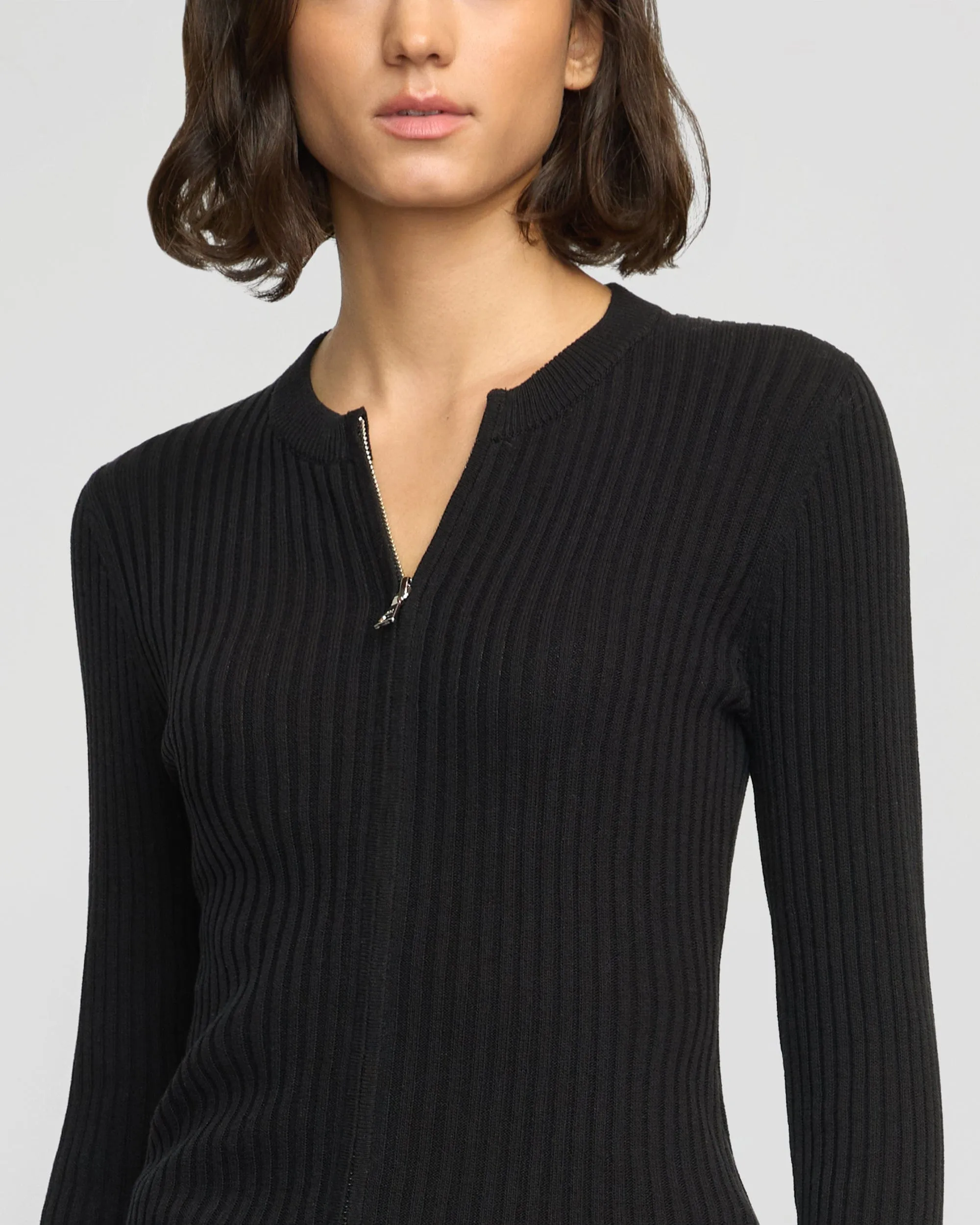 Knitted Comfort Light Reflective Yarn Kayla Ribbed Two-Way Zip Sweater