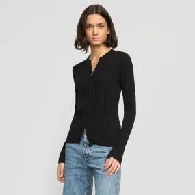 Kayla Ribbed Two-Way Zip Sweater Trendy Layering Casual Chic Knit