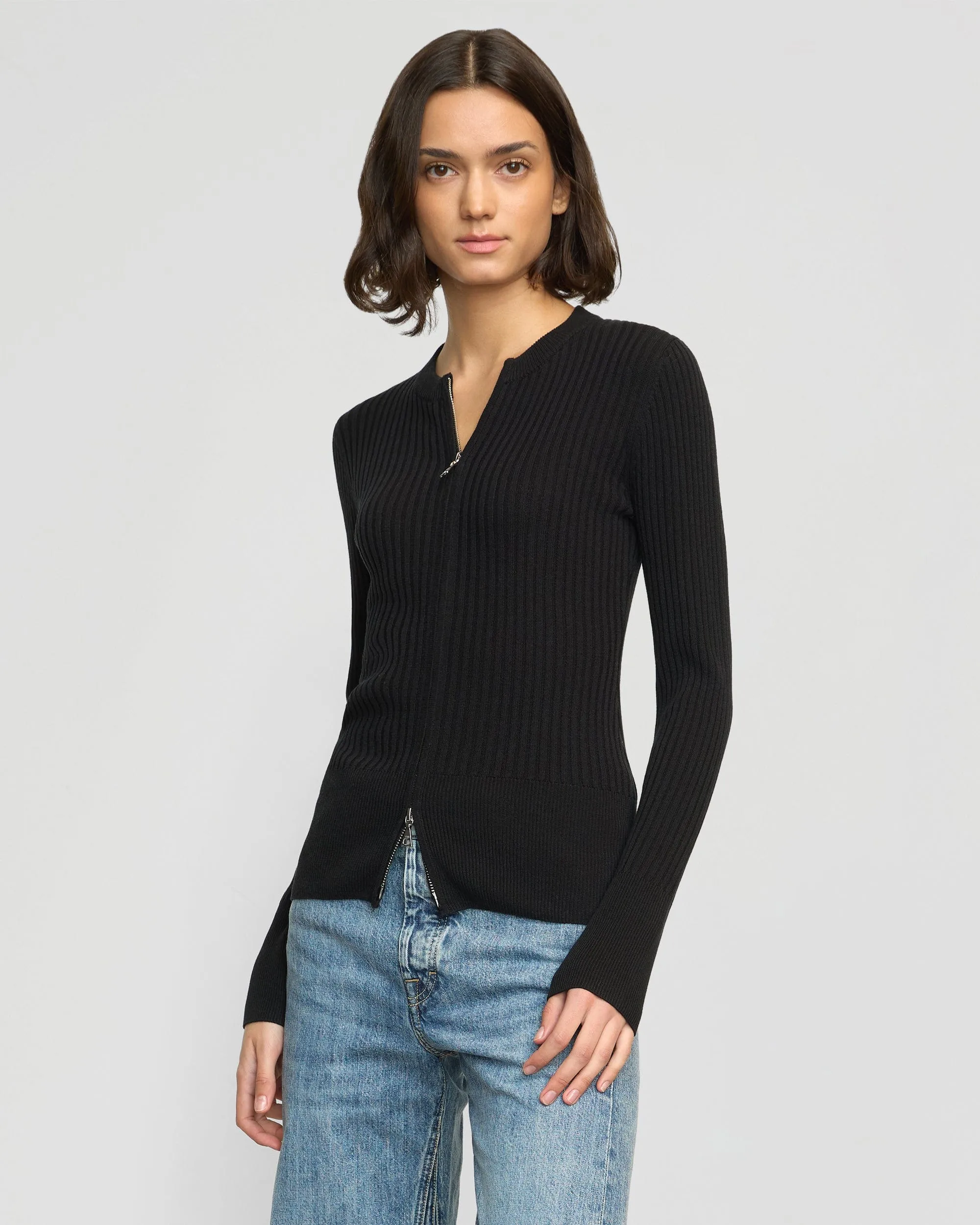 Kayla Ribbed Two-Way Zip Sweater Chilly Day Essentials