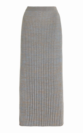Conti Knit Midi Skirt in Light Blue Melange Cashmere Maternity Friendly Edgy Look